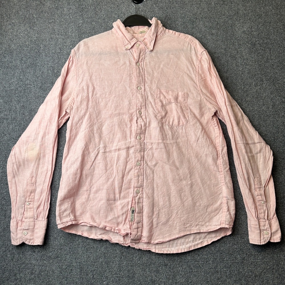 J.Crew Irish Linen Shirt Mens Large Pink Baird McNutt Slim Fit Button Down K7899